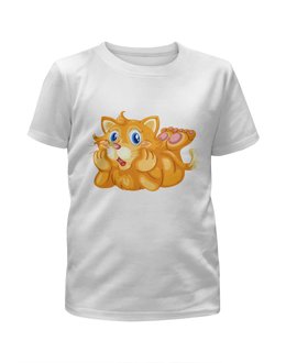 Заказать детскую футболку в Москве. Футболка с полной запечаткой для девочек Рыжий кот от Yaroslava - готовые дизайны и нанесение принтов.
