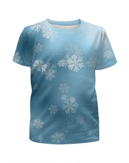 Заказать детскую футболку в Москве. Футболка с полной запечаткой для девочек Снежинки от THE_NISE  - готовые дизайны и нанесение принтов.