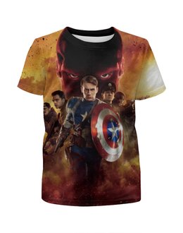 Заказать детскую футболку в Москве. Футболка с полной запечаткой для девочек Капитан Америка от skynatural - готовые дизайны и нанесение принтов.