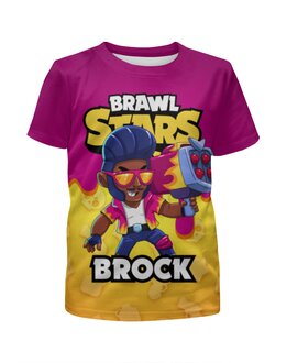Заказать детскую футболку в Москве. Футболка с полной запечаткой для девочек BRAWL STARS BROCK от geekbox - готовые дизайны и нанесение принтов.