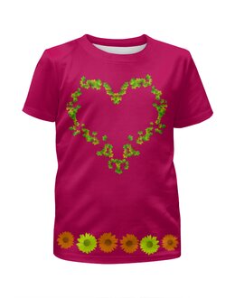 Заказать детскую футболку в Москве. Футболка с полной запечаткой для девочек Сердечки и ромашки от Koroleva - готовые дизайны и нанесение принтов.