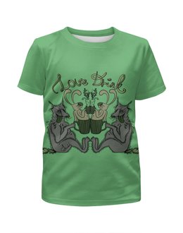 Заказать детскую футболку в Москве. Футболка с полной запечаткой для девочек Love Drink от galaxy secret - готовые дизайны и нанесение принтов.