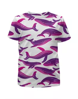 Заказать детскую футболку в Москве. Футболка с полной запечаткой для девочек Розовые киты от ELENA ZHARINOVA - готовые дизайны и нанесение принтов.