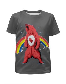 Заказать детскую футболку в Москве. Футболка с полной запечаткой для девочек Влюблённый медведь от Leichenwagen - готовые дизайны и нанесение принтов.