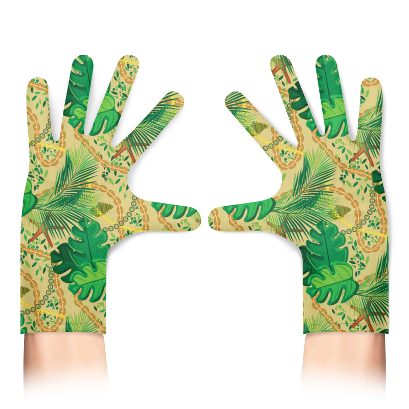 Printio Перчатки с полной запечаткой Тропические листья и цепочки