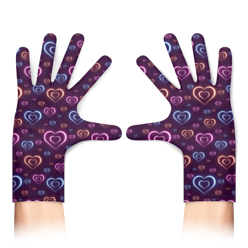 Printio Перчатки с полной запечаткой Неоновые сердца, с выбором цвета фона. printio перчатки с полной запечаткой неоновые сердца с выбором цвета фона