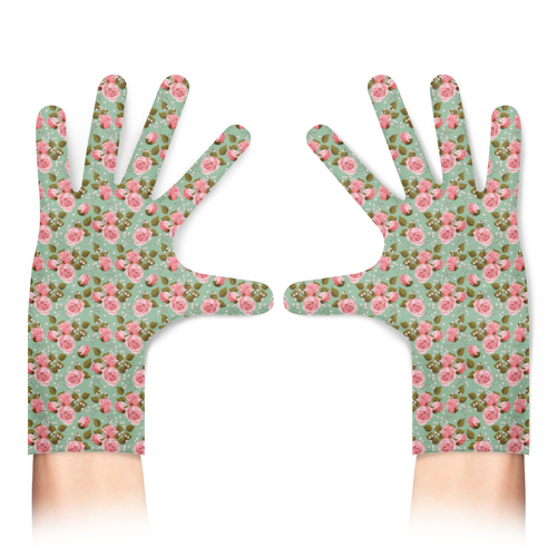 Заказать перчатки в Москве. Перчатки с полной запечаткой Розы на Мятном Фоне от MariYang  - готовые дизайны и нанесение принтов.