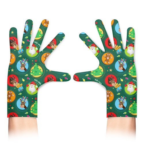 Заказать перчатки в Москве. Перчатки с полной запечаткой Новогодние персонажи от IrinkaArt  - готовые дизайны и нанесение принтов.