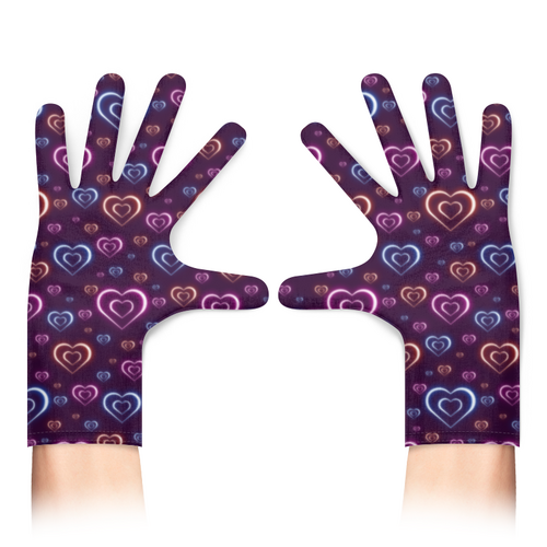 Заказать перчатки в Москве. Перчатки с полной запечаткой Неоновые сердца, с выбором цвета фона. от bd-art  - готовые дизайны и нанесение принтов.