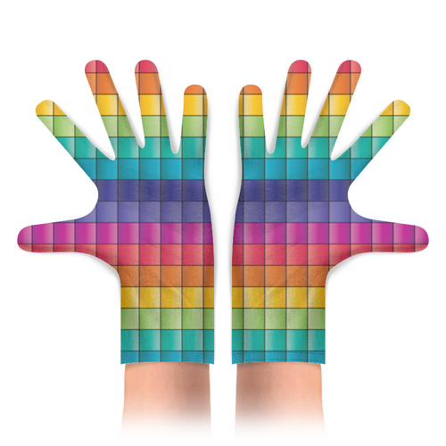 Заказать перчатки в Москве. Перчатки с полной запечаткой Разноцветные Квадраты от MariYang  - готовые дизайны и нанесение принтов.