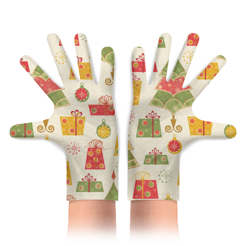 Заказать перчатки в Москве. Перчатки с полной запечаткой Новогодние узоры от FireFoxa - готовые дизайны и нанесение принтов.