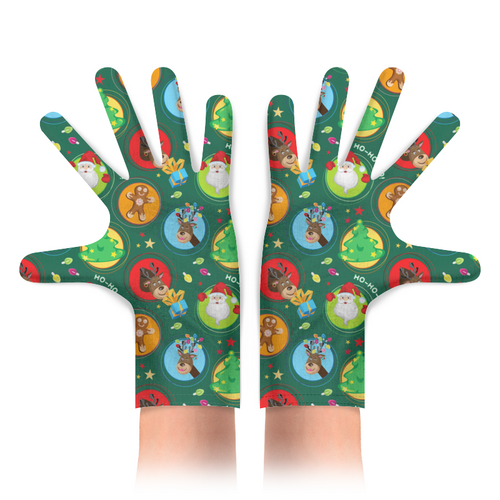 Заказать перчатки в Москве. Перчатки с полной запечаткой Новогодние персонажи от IrinkaArt  - готовые дизайны и нанесение принтов.