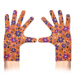 Заказать перчатки в Москве. Перчатки с полной запечаткой цветочный паттерн на оранжевом фоне от ELENA ZHARINOVA - готовые дизайны и нанесение принтов.