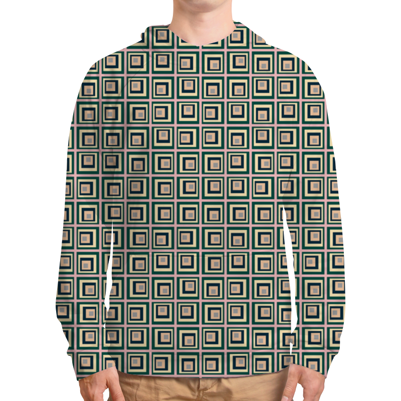 Толстовка с полной запечаткой — пол: МУЖ. Фон из разноцветных квадратов разных цветов.