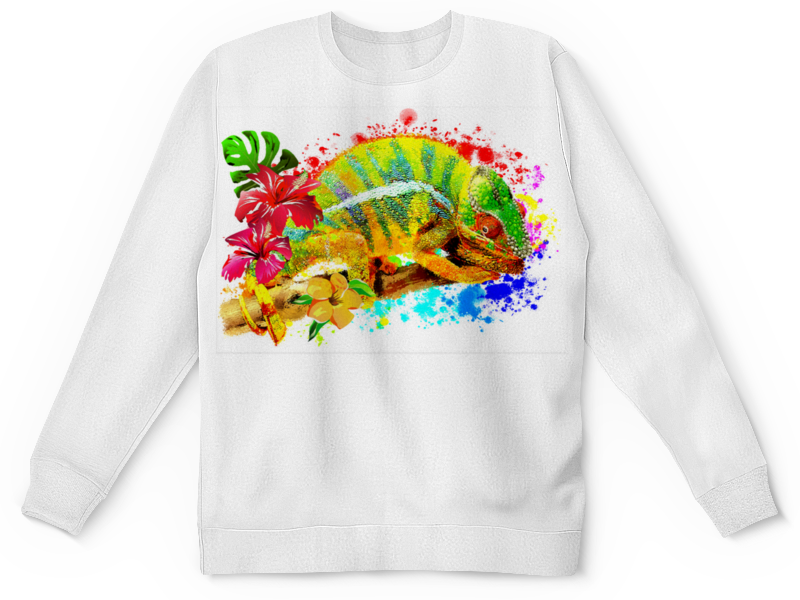 Printio Детский свитшот с полной запечаткой Хамелеон с цветами в пятнах краски. printio футболка с полной запечаткой женская хамелеон с цветами в пятнах краски