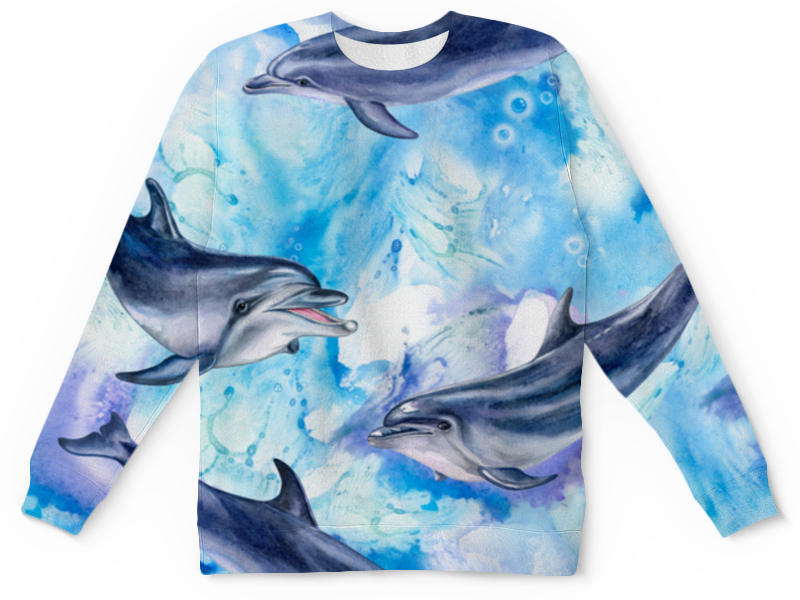 Printio Детский свитшот с полной запечаткой Дельфины printio свитшот мужской с полной запечаткой влюбленные дельфины