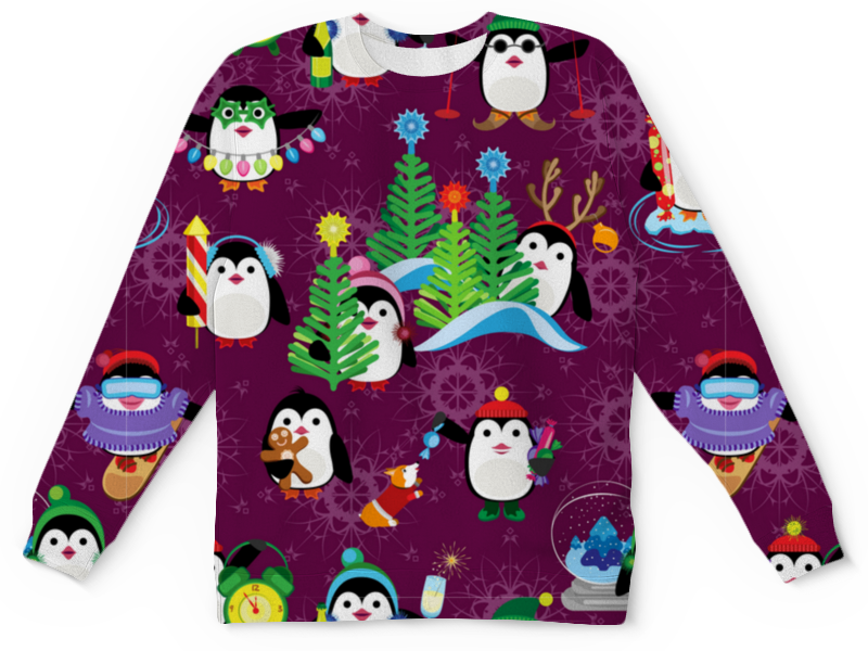 цена Printio Детский свитшот с полной запечаткой Зимние праздничные пингвины