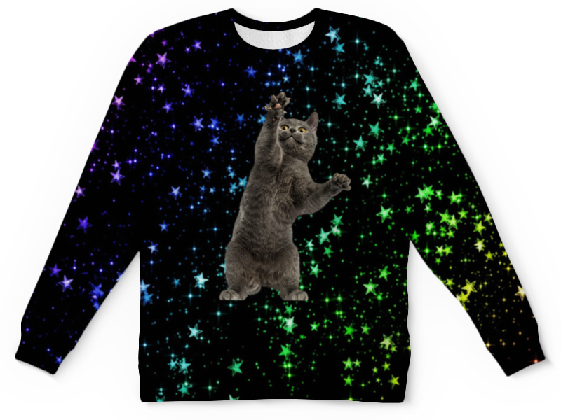 Printio Детский свитшот с полной запечаткой кот и звезды
