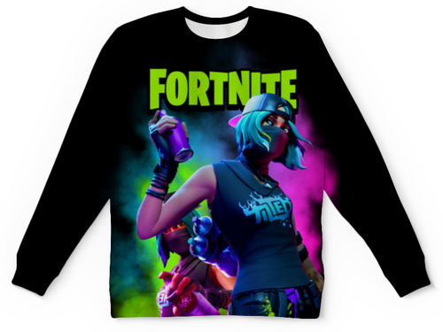 Заказать детские свитшоты в Москве. Детский свитшот с полной запечаткой FORTNITE от geekbox - готовые дизайны и нанесение принтов.