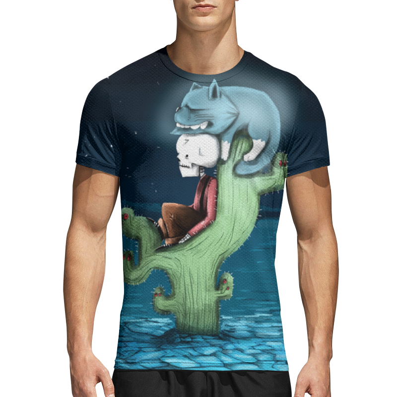 Printio Спортивная футболка 3D Скелет и жуткий кот