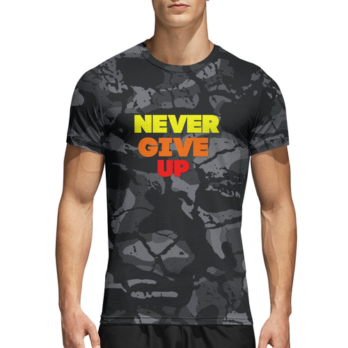 Заказать спортивные футболки в Москве. Спортивная футболка 3D Никогда не сдавайся от Дьулус Данилов - готовые дизайны и нанесение принтов.