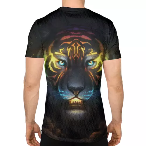 Заказать спортивные футболки в Москве. Спортивная футболка 3D Разноцветный тигр от Михаил Илюхин - готовые дизайны и нанесение принтов.