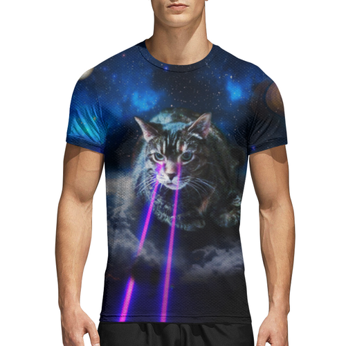 Заказать спортивные футболки в Москве. Спортивная футболка 3D Кот в космосе  от THE_NISE  - готовые дизайны и нанесение принтов.