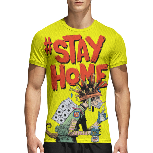 Заказать спортивные футболки в Москве. Спортивная футболка 3D Оставайся дома от Дана Столыпина - готовые дизайны и нанесение принтов.