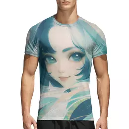 Заказать спортивные футболки в Москве. Спортивная футболка 3D Девушка с голубыми волосами от Anstey  - готовые дизайны и нанесение принтов.