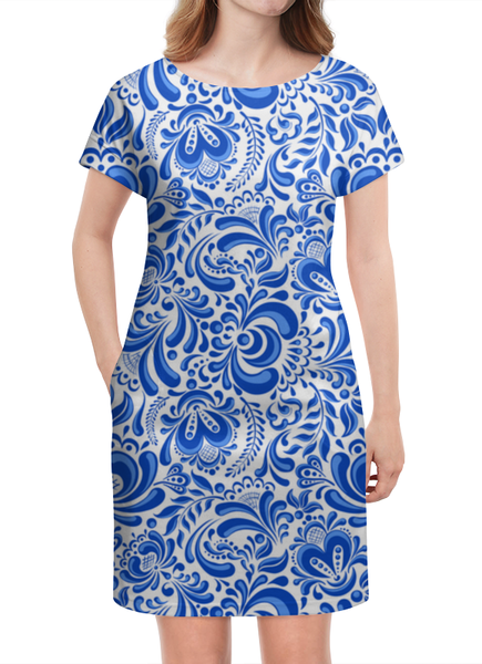 Платье гжель сине-белое купить в Москве | Платье гжель сине-белое в интернет-магазине, цена 