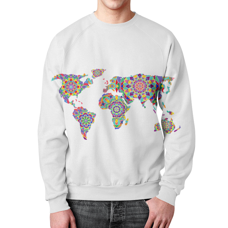Printio Свитшот мужской с полной запечаткой Свитшот с цветной картой мира баглай в этническая хореография народов мира