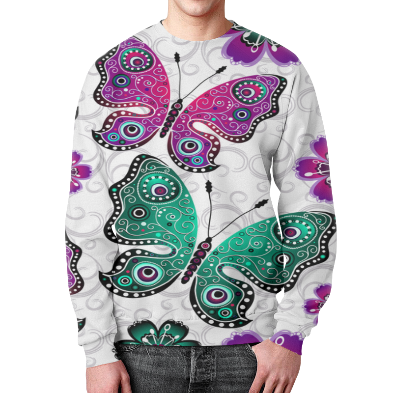 Printio Свитшот мужской с полной запечаткой Цветные бабочки