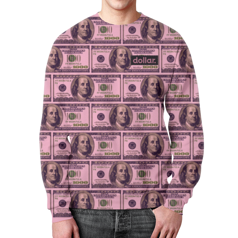 Printio Свитшот мужской с полной запечаткой Тысячу долларов - талисман для привлечения денег купюра 10 долларов 2009 г 2