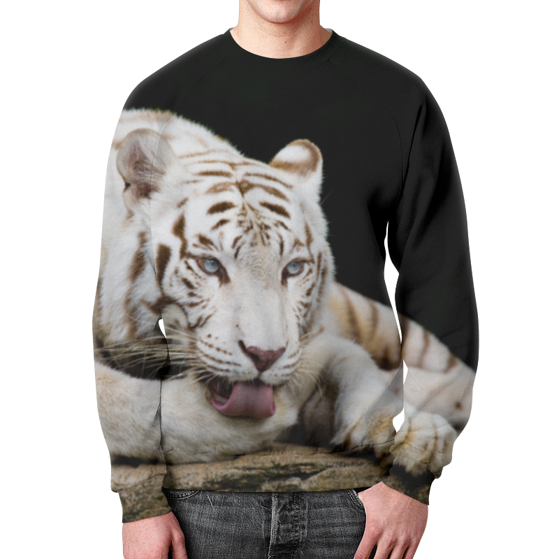 printio свитшот мужской с полной запечаткой тигр в джунглях Printio Свитшот мужской с полной запечаткой Белый тигр
