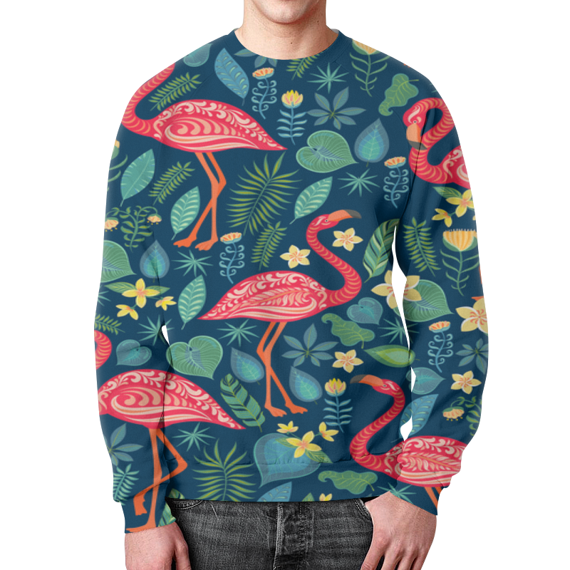 Printio Свитшот мужской с полной запечаткой Птицы и тропики