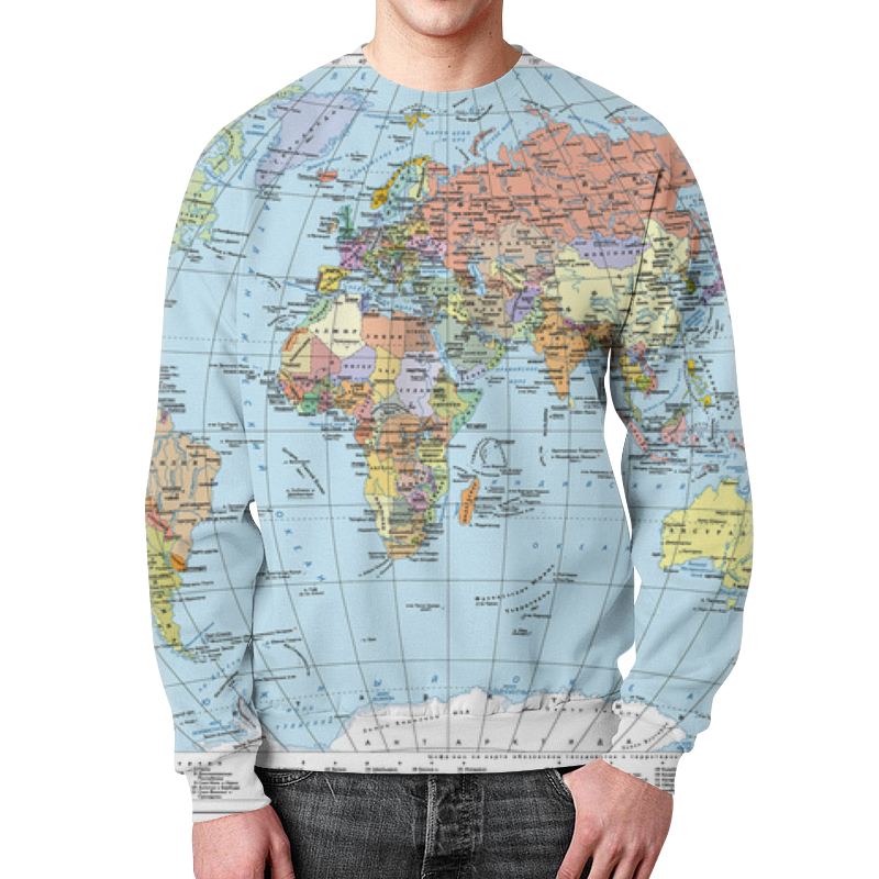 Printio Свитшот мужской с полной запечаткой Карта мира