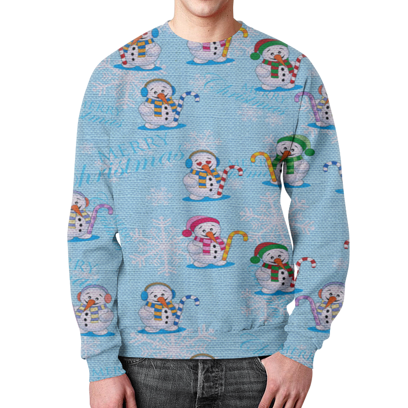 Printio Свитшот мужской с полной запечаткой Снеговики