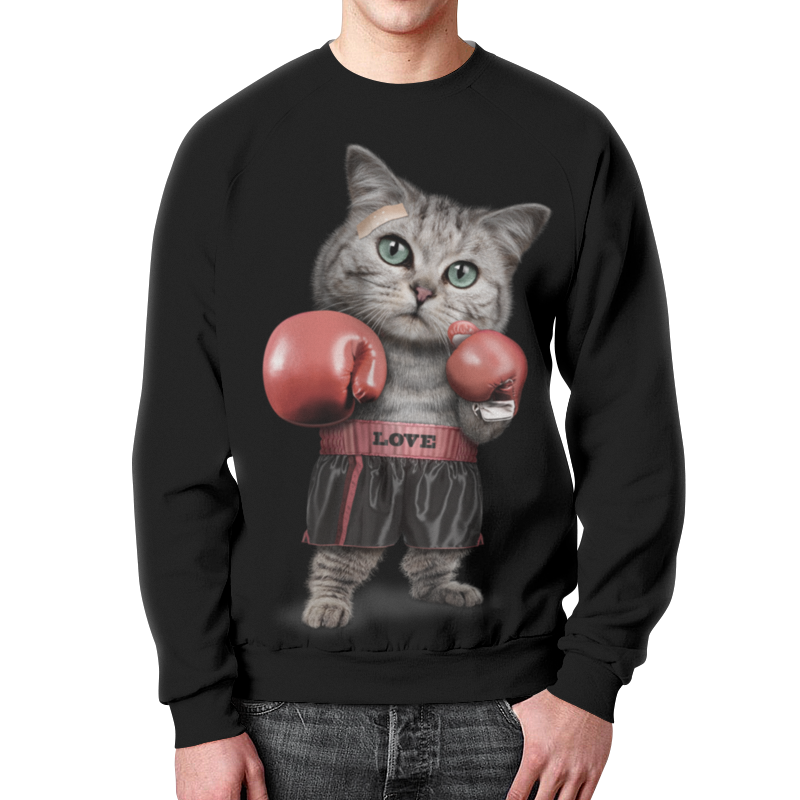 Printio Свитшот мужской с полной запечаткой Кот боксёр