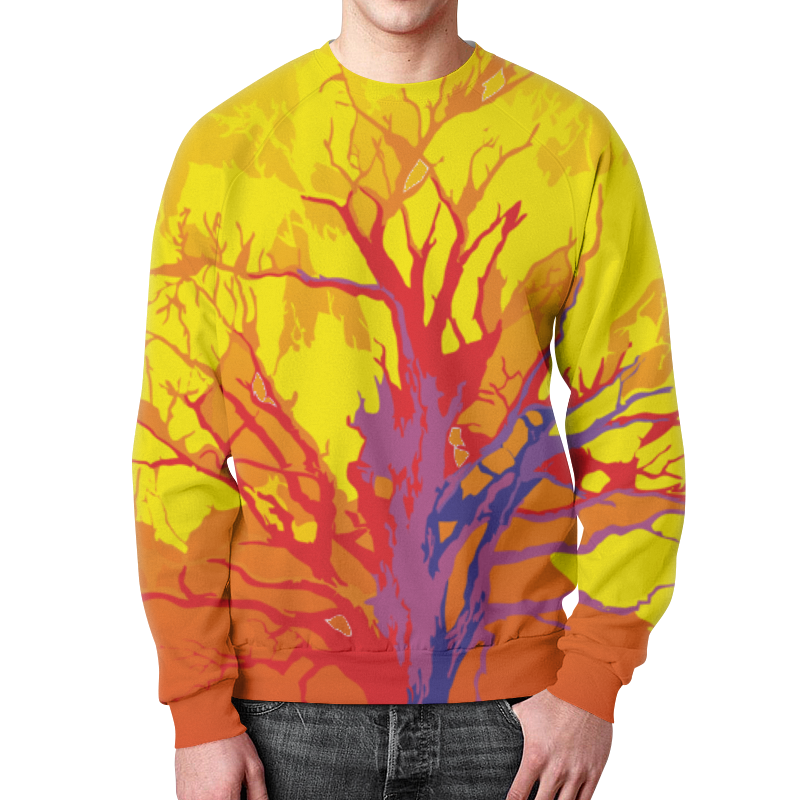 Printio Свитшот мужской с полной запечаткой Дерево картина мозаикой 15х20 огненные оттенки 16 цветов