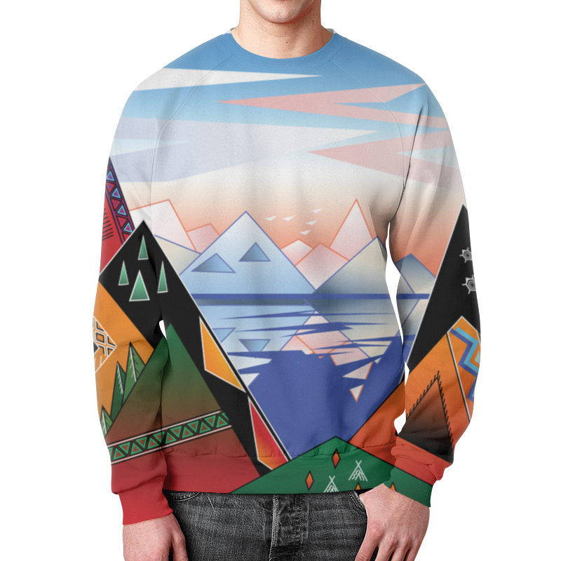 Printio Свитшот мужской с полной запечаткой Абстрактный пейзаж с горами и морем printio футболка с полной запечаткой мужская абстрактный пейзаж с горами и морем