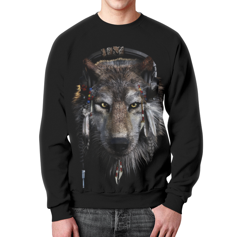 Printio Свитшот мужской с полной запечаткой Волк в наушниках printio футболка с полной запечаткой женская волк в наушниках