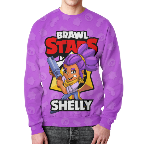 Заказать свитшот в Москве. Свитшот мужской с полной запечаткой BRAWL STARS SHELLY от geekbox - готовые дизайны и нанесение принтов.