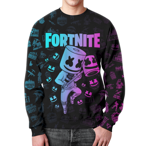 Заказать свитшот в Москве. Свитшот мужской с полной запечаткой FORTNITE MARSHMELLO от geekbox - готовые дизайны и нанесение принтов.