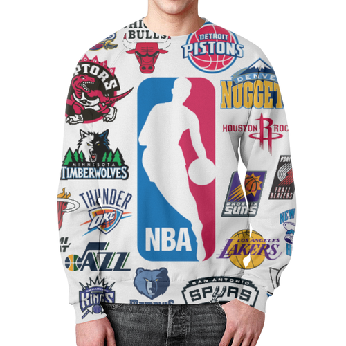 Заказать свитшот в Москве. Свитшот мужской с полной запечаткой NBA. Национальная баскетбольная ассоциация от Виктор Гришин - готовые дизайны и нанесение принтов.