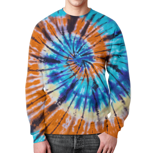 Заказать свитшот в Москве. Свитшот мужской с полной запечаткой Tie-dye спираль синий оранжевый от chebotaevbaks@gmail.com - готовые дизайны и нанесение принтов.