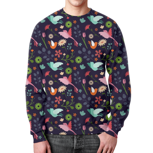 Заказать свитшот в Москве. Свитшот мужской с полной запечаткой Birds & Flowers от kreed - готовые дизайны и нанесение принтов.