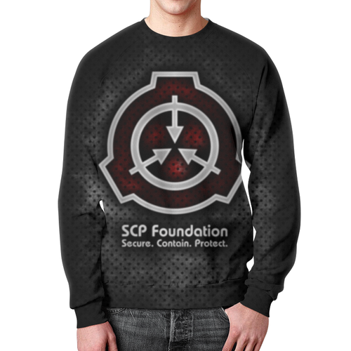 Заказать свитшот в Москве. Свитшот мужской с полной запечаткой SCP Foundation от geekbox - готовые дизайны и нанесение принтов.