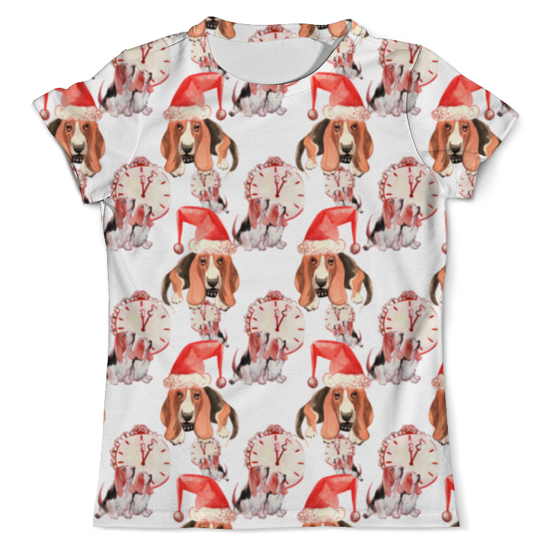 Printio Футболка с полной запечаткой (мужская) Узор с забавными новогодними акварельными собаками printio футболка с полной запечаткой мужская новогодний узор с оленями
