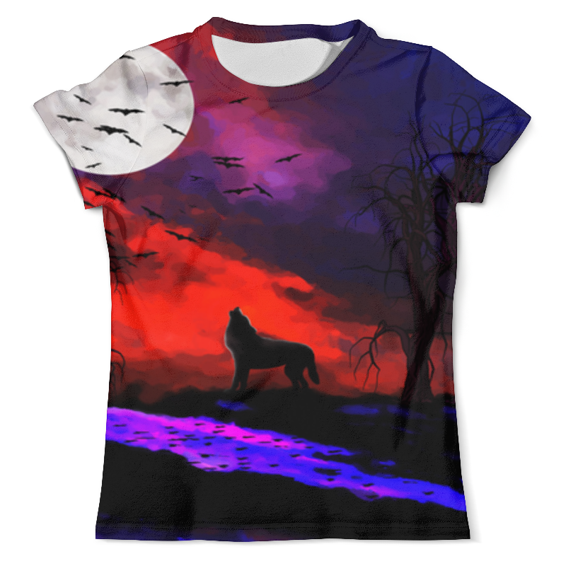 мужская футболка воющий волк и ночной лес l синий Printio Футболка с полной запечаткой (мужская) Волк воющий на луну