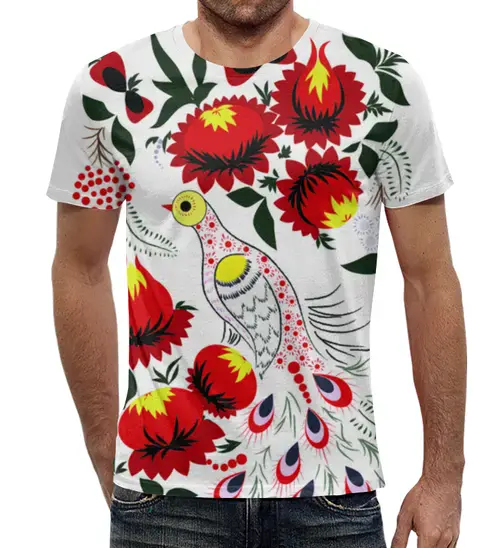 Заказать мужскую футболку в Москве. Футболка с полной запечаткой (мужская) птица жар-птица от irinavk - готовые дизайны и нанесение принтов.